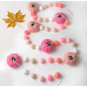 NEW Pink Pumpkin Pom Pom Garland Fall Autumn Halloween Decor 16.4 ft‎